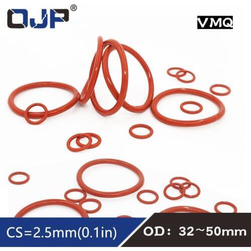 5PCS/lot Red Silicon Rings Silicone/VMQ O ring OD32/33/34/35/36/40/42/44/45/48/50*2.5mm Thickness Rubber O-Ring Seal Gaskets