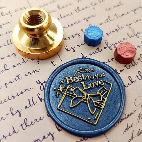 Bow-knot best love for you blessing wax stamp Retro Wood Stamp Sealing Wax Seal Stamp Wedding Decorative sealing Stamp wax seals