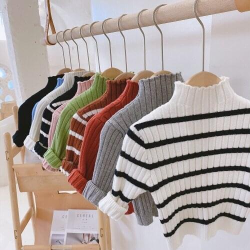 QAZIQILAND Autumn Winter Kids Children Casual High Collar Knitted Sweaters 2021 Spring Baby Boys Girls Elastic White Sweater