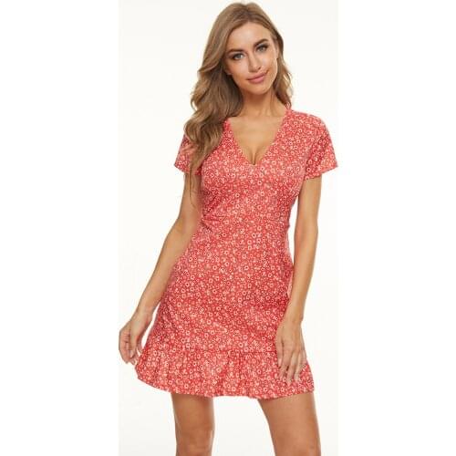 YYCZF Women Sexy Casual Short Sleeve Wrap Boho Floral Mini Dress Ladies Summer Holiday Party Sundress V-neck Female Vestidos