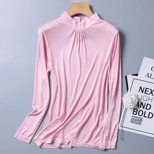 Womens 30% Real Silk 70% Viscose Long Sleeve Mock Neck T-Shirts undershirt thermal top L XL 2XL 3XL 3022