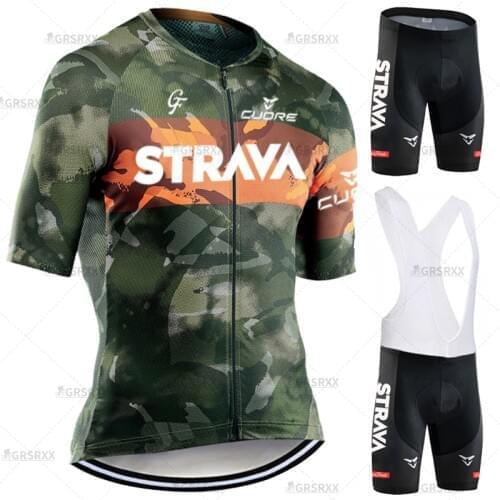 STRAVA Woman Bicycle Cycling Set Anti-UV Cycling Bib Suit Short Sleeve Jersey Mountain Bike Clothes 2021 Summer Team Wear