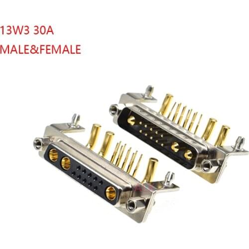 1PCS 13W3 30A MALE FEMALE high current CONNECTOR right angle D-SUB adapter PCB solder type 10+3 plug jack high power 13 Position