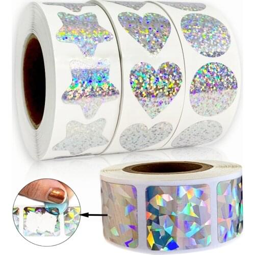 500Pcs Scratch Off Stickers Laser Heart Shape Gift Seal Sticker Square Round Hologram Adhesive Label Stationery Sticker Labels