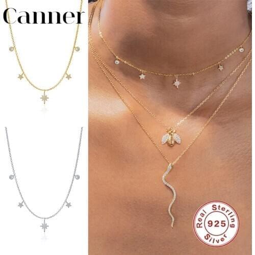 Canner 100% 925 Sterling Silver Choker Necklace Cross Moon Stackable Clavicle Chain Necklaces For Women Fine Jewelry Collares W5