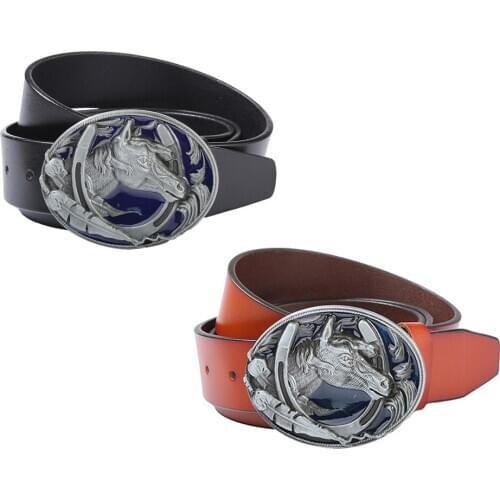 Western Leather Belt Biker Gothic Horse Head Belt Buckle Waistband