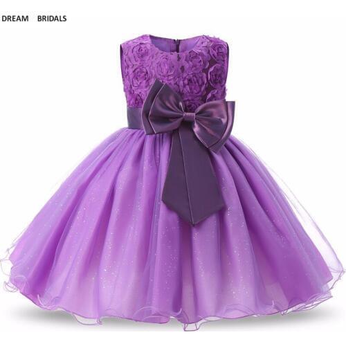 Shinny Tulle A-Line Flower Girl Dresses For Weddings Scoop Bow Flowers Pageant Girl Dresses Robe Mariage Fille In Stock