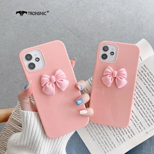 Bow Knot 3D Phone Case for iPhone 12 11 Pro Max XR Xs Max Glossy Shiny Pink Silicone Cases for iPhone 7 8 Plus Cute Luxury Cover