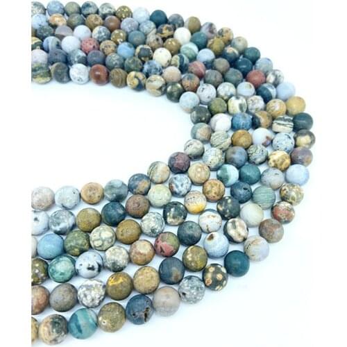 6-12mm Natural Round Frosted Marine Jasper Agate DIY Loose Beads Jewelry Making Bracelet Necklace Earrings Wealth Healthy Gift