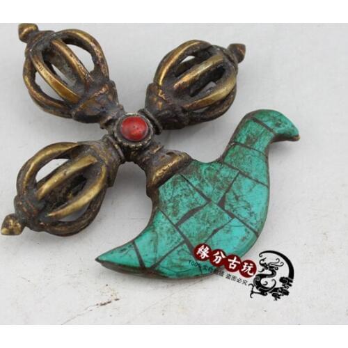 MOEHOMES+CHina religious objects-Buddha weapon Green pine Vajra Dorje Kingkong Buddhist ritual apparatus,Decorative metal crafts