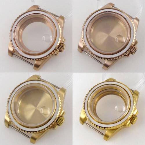 40mm Gold/Rose Gold Plated Watch Case Fit For NH35A Miyota 8215 ETA 2836 DG 2813 Movement Without Bezel Insert Sapphire Crystal