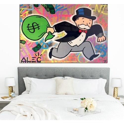 Home Decor HD Print Currency Paintings Lovely Graffiti Picture Cartoon Wall Art Alec Monopoly Modular Canvas Poster For Bedroom