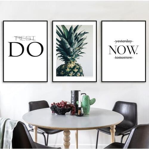 Home Decor Wall Art Pictures for Living Room Posters and Prints Green Pineapple Plant Paintings Motivational text book Canvas