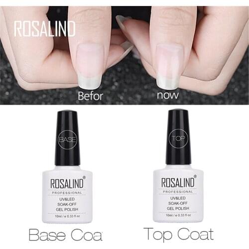 Rosalind 10ml Nail Gel Polish Semi Permanent Top Base Coat Manicure Set UV LED Nail Cured Gel Polish Soak-Off Nail Primer