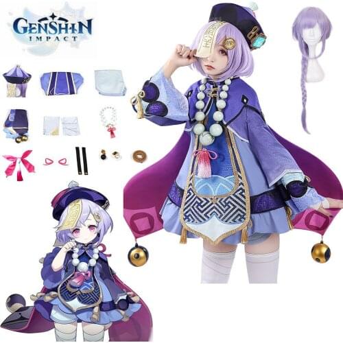 In stock Anime Game Genshin Impact Project Qiqi Cosplay Costume Zombie Girl Dress Set Halloween Clothes Christmas