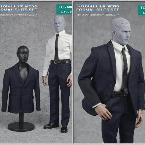 1/6 TOYSCITY TC-68030B Male Navy Blue Formal Suit & Shoes Clothes Set for 12 inches Man Action Figure