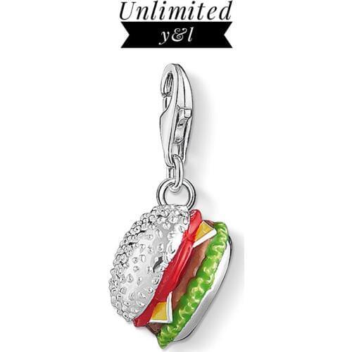 Hamburg Pendant Charms 925 Sterling Silver CZ DIY Food Fashion Jewelry Bracelet Necklace Accessories Women Men 2020 Sping New