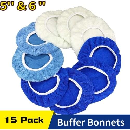5 to 6 Inches Buffer Bonnets Waxers Bonnet Set Polishing Pads Bonnet Car Wax Cover Kit for Orbital Buffer Polisher Cleaning