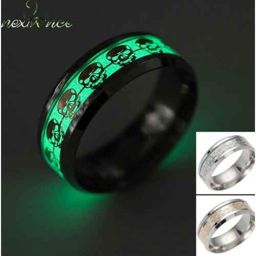 Nextvance 1pcs Luminous Skull Ring Classic Punisher Metal Skeleton Rings for Men Biker Halloween Gift Creative Jewelry