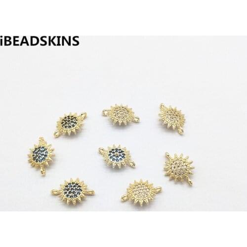 New arrival! 15x10mm 50pcs Copper/Zircon Sunflower shape Connectors for Earrings parts,hand Made Earrings Findings Jewelry DIY
