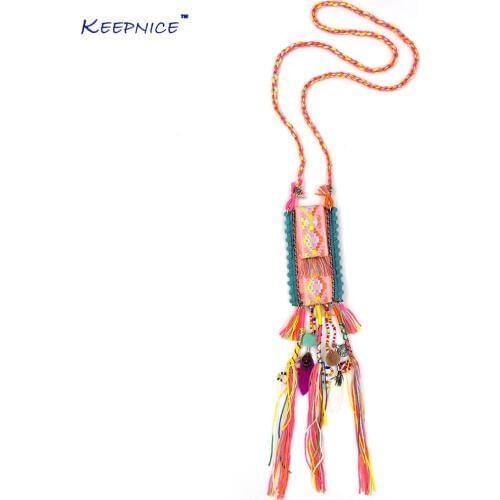 New Boho Chic Jewelry Bag Back Pendents Bohemian Necklaces Long Fringe Tassel Pendants Necklace