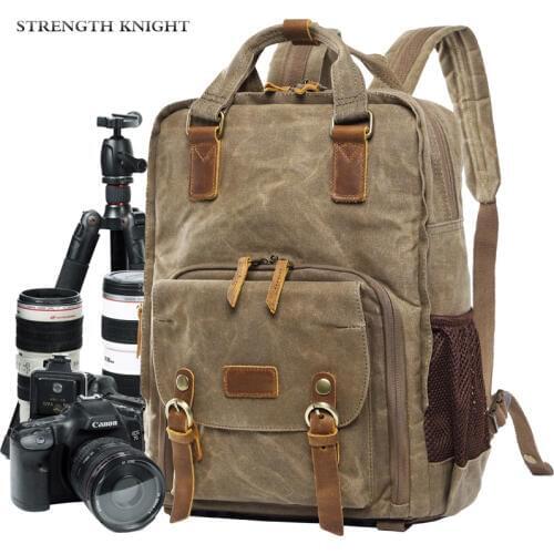 New SLR Camera Backpack Bag Vintage Practical Camera Backpack Waterproof Canvas Leather Retro Camera Bag Travel Bag