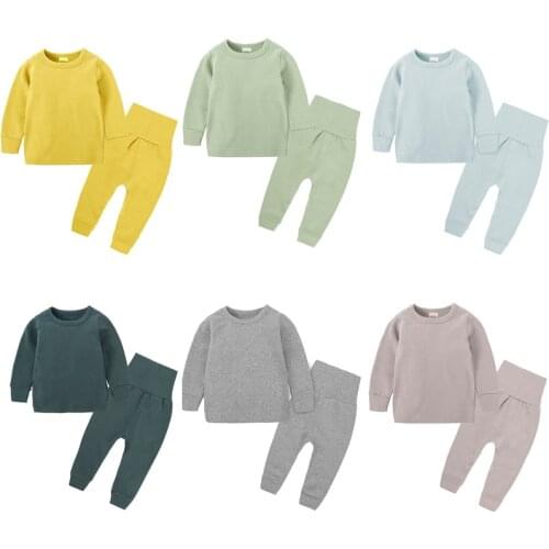 New Spring Autumn Baby Boys Girls Clothing Sets Solid Kids Long Sleeve Cotton Pajama Sets 2PCS Homewear Girls Clothes For 0-6Yrs