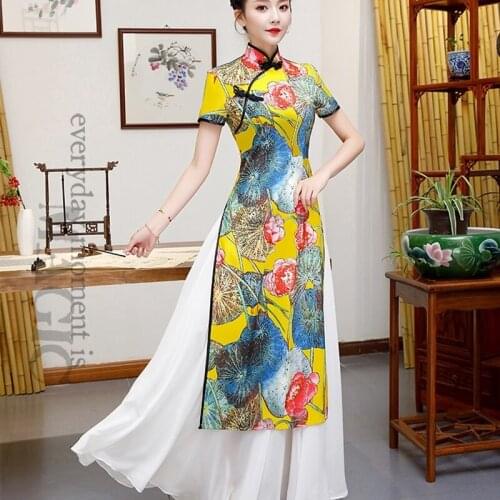Ao Dai Dress 2020 Summer New Vietnam Dress Women Elegant Cheongsam Folk Chinese Dress Qipao Vietnam Traditional Dress 10307
