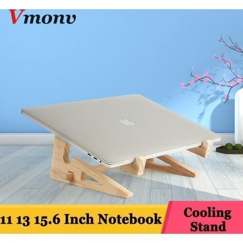 Vmonv Increased Height Wood Laptop Stand Holder for Macbook Air Pro Retina 13 15 Inch Notebook Vertical Base Cooling Stand Mount