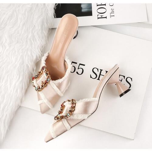 Simple New Style Pointed-Toe Man-made Diamond High Heel Shoes Online Celebrity Slippers Womens Outer Wear Fashion WOMENS Shoes