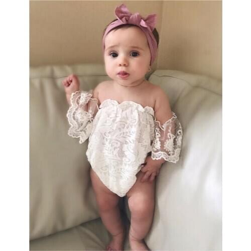Pudcoco Newborn Baby Girls Clothes Short Sleeve Lace Off Shoulder Bodysuit Toddler Infant Summer Lace One Piece Outfits 1-2Y