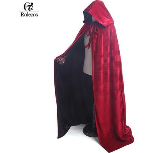 ROLECOS Women Halloween Cloak Men Red Hood Long Cloak Black Wizard Witch Costume Medieval Robe Shawl 160CM Party Cotume