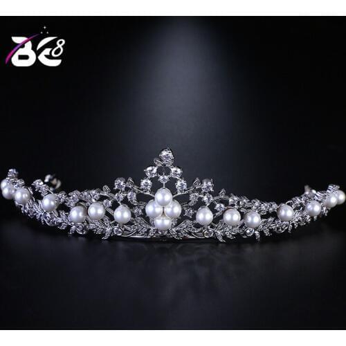 Be 8 Tiaras and Crowns Luxury CZ Pearl Princess Pageant Wedding Hair Accessories for Bridal Jewelry Tiara De Noiva H098
