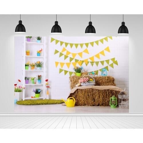 Scopiso Happy Newbron Baby for Photo Studio Background Green Plant Pennant Photocall Props Vinyl Easter Photography Backdrops