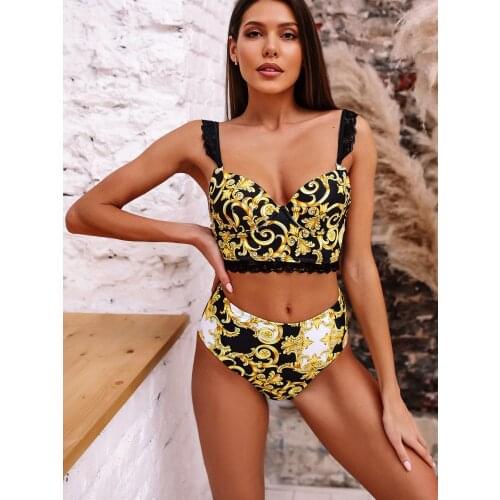 Sexy Lace Sling Swimsuit Women Swimwear Push Up Bikini Set Two-piece Bathing Suit Beachwear Biquini Ladies Print Triangle Bikini