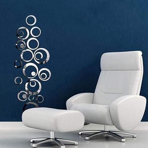 Removable 24PCS Circle Mirror Wall Stickers Crystal Acrylic Mirror Wall Decoration Murals for Home Living Room Bedroom Decor