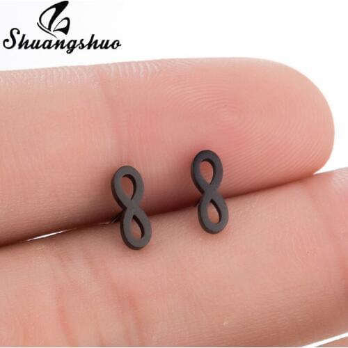 Shuangshuo Tiny Infinity Stainless Steel Earrings Simple August Infinity Stud Earrings for Women Lucky Number 8 Eight Earring