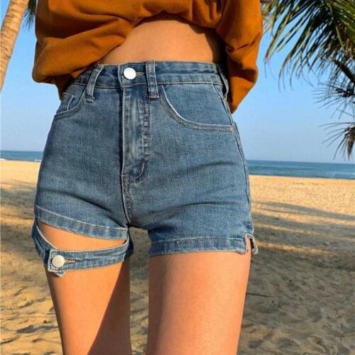Short women summer high waist design A-line pants hot pants hip wrap slim stretch jeans cargo pants
