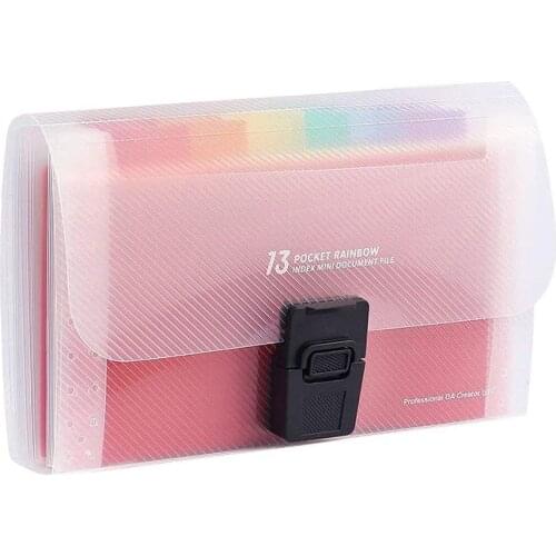 A6 Plastic Portable Rainbow Folder,13 Pockets Expanding File Organiser Handbag with Lid, Expandable Accordian Organizer Wallet