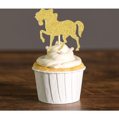 Gold/Silver/Black Glitter Horse Cupcake Toppers Derby Bridal Shower/Baby Shower/Horse Party Picks,Wedding Decorations Supplies