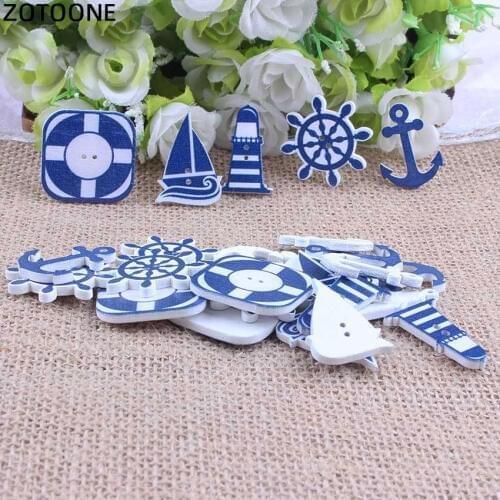 ZOTOONE1-50PCS Mix 2 Hole Print Blue Navigation Wood Buttons Children Decorative Button DIY Buttons Scrapbooking B