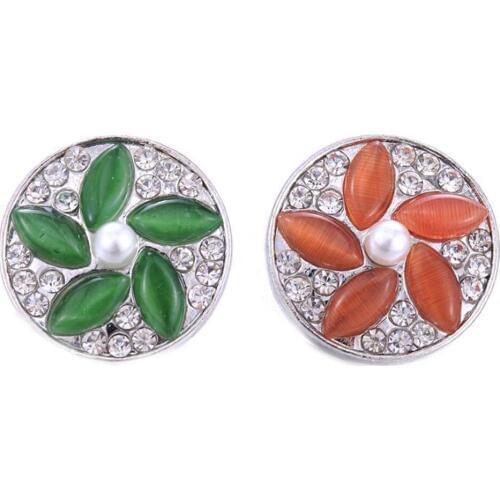 10pcs/lot Wholesale Snap Jewelry 18mm Snap Buttons Mixed Rhinestone Metal Flower Snaps Buttons for Snap Bracelet Bangle
