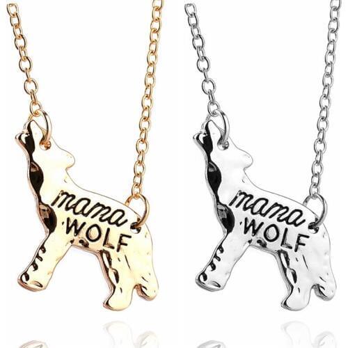 Silver Gold mama wolf Engraved Letter Pendant Family Love Necklace Jewelry Women Accessories Gifts For Mother 10pcs