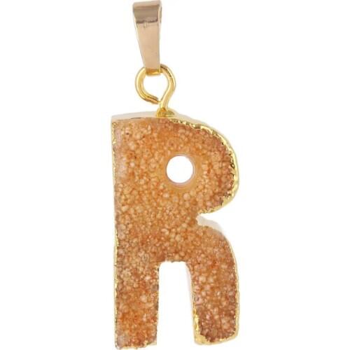 3 pieces Fashion Jewelry Colors Nature Stone Alphabet Charms Letter R Druzy Pendant RT-070-R