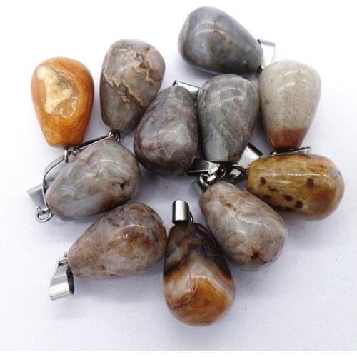 50Pcs 18x13mm Wholesale Natural Gray Crazy Lace Agate Teardrop Pendant Bead DIY Earrings Handmade Jewelry Accessories S697