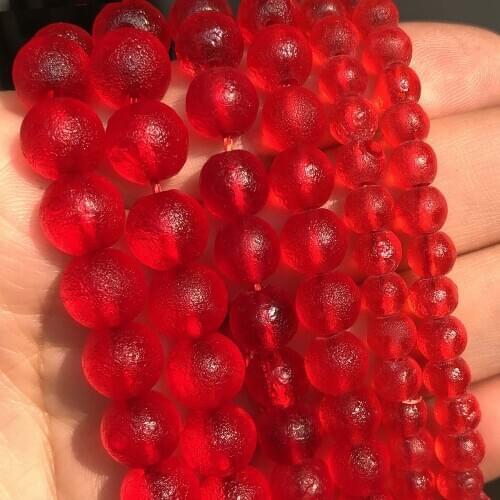 6 8 10mm Matte Red Energy Crystal Glass Beads Czech Meteorite Healing Round Beads For DIY Jewelry Making Bracelet 15''Inches