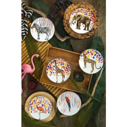 6Pcs Jungle Flamingo Animal Combined Plates Set Ceramic Plates Africa Zebra Pattern Plates Steak Breakfast Cake Fruits Dish