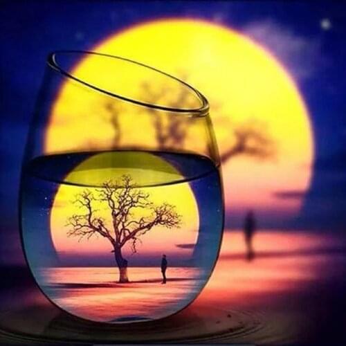 Diamond painting cup sunset landscape, full square, 5D, DIY, diamond embroidery animal, rhinestone mosaic, full round, sticker