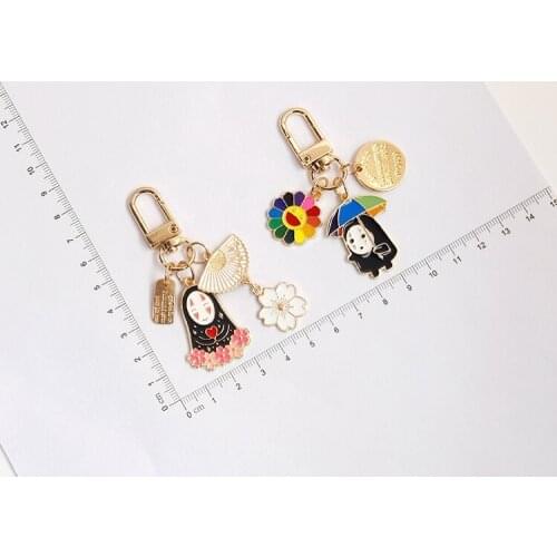 Cute Flower Keychain Cartoon Japan Anime Spirited Away Keychain for Women Key Chains Ring Car Bag Pendent Accessories Wholesale