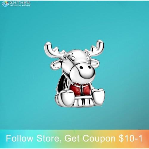 Ahthen S925 Sterling Silver Beads Canada Moose Maple Leaf Charms fit Original Pandora Bracelets Women DIY Jewelry Making